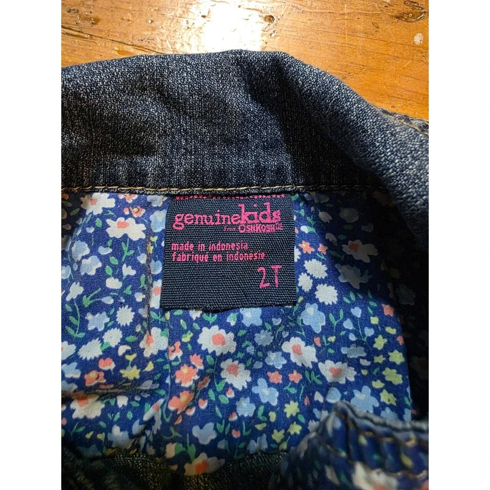 Genuine Kids OshKosh Toddler Girls Blue Denim Jacket Floral Pink Flower 2T